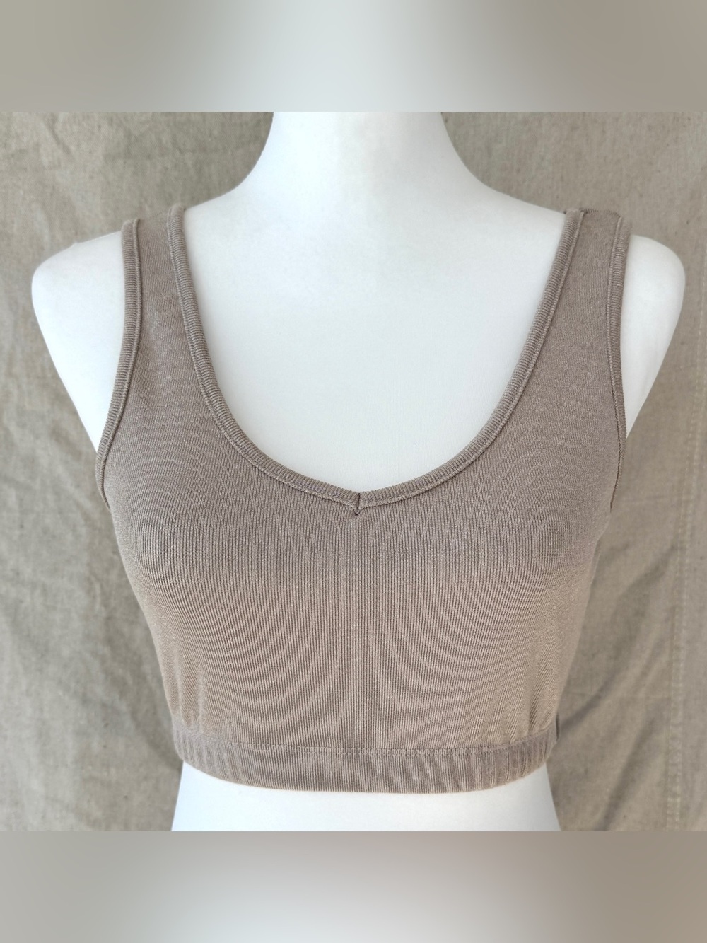 4th & Reckless Size XS Ribbed Tan/Beige Crop Top Tank Top